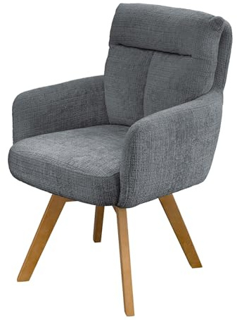 Stuhl BIG GEORGE - 94cm - grau natur - Chenille-Stoff Holz-Beine drehbar | Federkern-Komfort, Armlehne, stabil, bequeme Polsterung, hoher Komfort