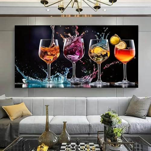 Bicchieri da cocktail colorati con spruzzi di vino, stampe artistiche su tela, quadri moderni per camera da letto, soggiorno, arredamento 40x80 cm (16x31 pollici) senza cornice