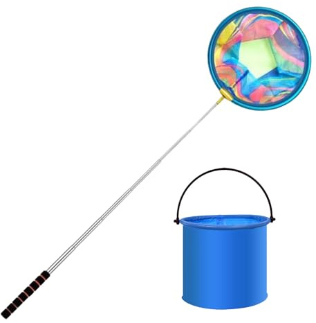Redes de Playa - Red de Telescópica Infantil para Piscina - Juguetes De Exterior Juegos Al Aire Libre con Cubo para Cangrejos Pájaros Pececillos Piscina Acampada Fiesta En El Patio