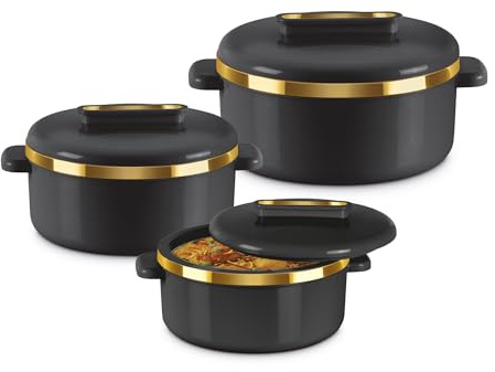 MILTON Insulated Casserole Dish with Lid 3 pc Set 2.1/1.5/1 qt. Hot Pot Food Warmer/Cooler –Thermal Soup/Salad Serving Bowl- Stainless Steel Hot Food Container–Best Gift Set for Moms –Holidays