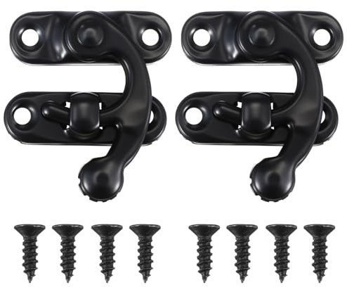 Ajcotahm 2PCS Small Latch Hook Antique Hook Hasp Latch Black Lock Clasp for Jewelry Box Cabinet Toolbox Suitcase Vintage Decoration