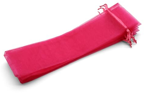 OLILLY - 50 Pochettes Fushia en Organza - Taille 26 cm x 6 cm - Idéal pour Objet Long (Eventails, Stylos, ...) (Fushia)