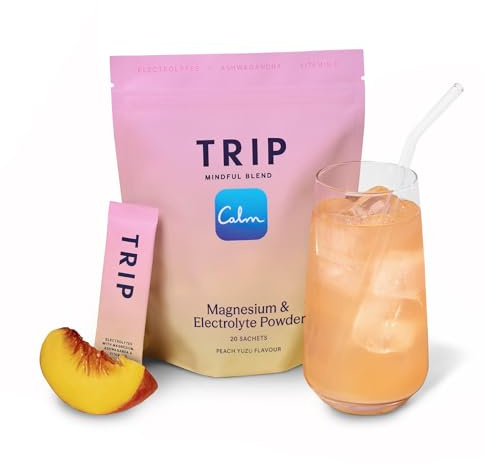 TRIP Calm Electrolyte Magnesium Powder, Peach Yuzu, 20 Sachets