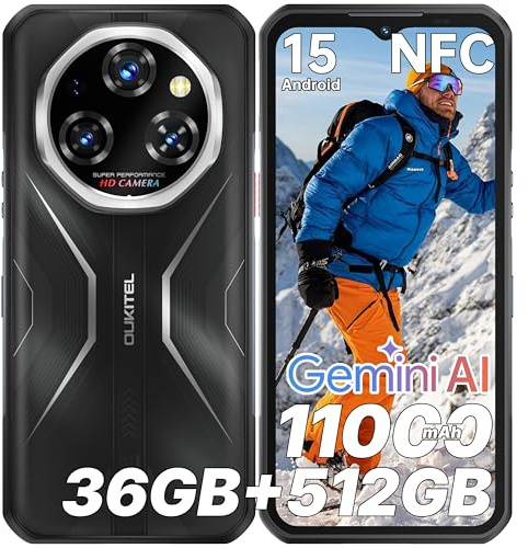 OUKITEL Movil Irrompible WP55 S 36GB RAM+512GB ROM/2TB TF Móvil Rugerizado MTK G100 Gemini AI Android 15 Rugged Smartphone 11000mAh/33W 6.6 FHD 120Hz 64MP/Dual SIM/NFC/Lector de Huellas/GPS