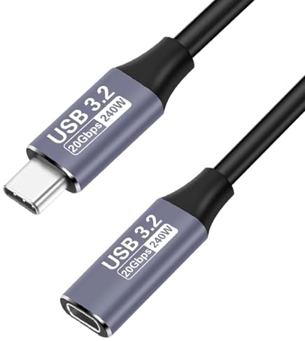 iwui 2M Cable Alargador USB 3.2 Gen 2 20Gbps Vídeo 4K@60Hz | Carga Rápida 240W USB C Extensión Macho a Hembra, Compatible con Thunderbolt 4, Macbook, iPhone 17 Pro Max Air/16/15