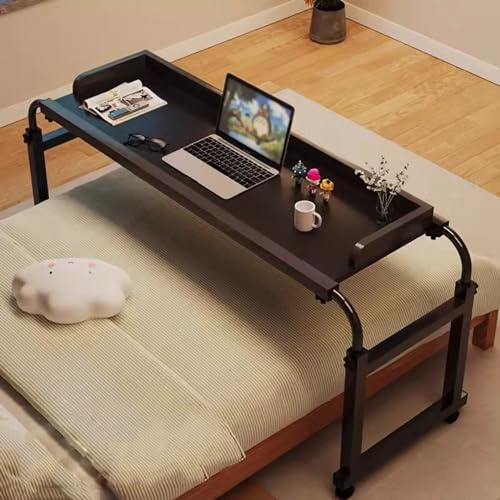 Bureau de lit réglable en hauteur – Support d'ordinateur roulant avec plateau de nourriture pour une utilisation portable, chariot d'ordinateur portable avec roulettes pour côté canapé et lit
