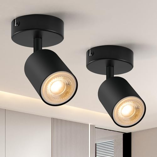 wowatt 2er Deckenstrahler Schwarz LED Strahler Gu10 Lampe Ohne Leuchtmittel | Deckenleuchte 1 Flammig Schwenkbar, Deckenlampe Spots Innen, Metall Deckenspot, Modern Wandstrahler für Küche Wohnzimmer Flur