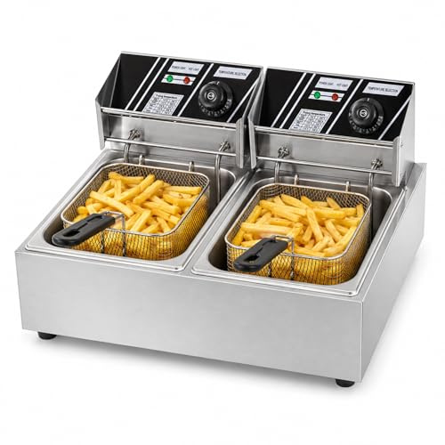 MAGIC SELECT Freidora Eléctrica Profesional 2x6L, Acero Inoxidable | Freidora de Aceite con Cesta Extraíble. Temperatura Regulable, Gran Capacidad para Bar, Restaurante y Hostelería