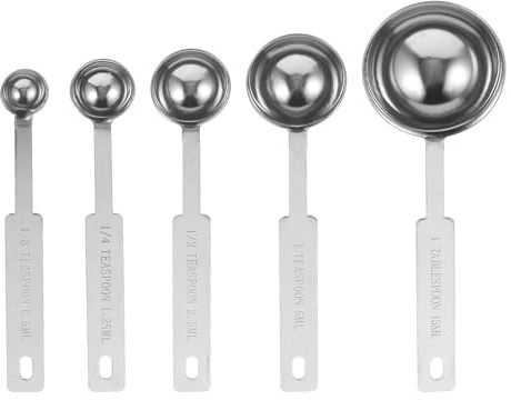 Juego de 5 Cucharas Medidoras de Acero Inoxidable Plateado | Café Molido y Granos, con Marcas de Medida, Fácil de Guardar y Resistente a Deformación
