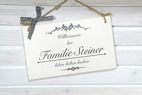 Vintage Türschild für die Haustür, Willkommen bei Familie, Namensschild für die Eingangstür
