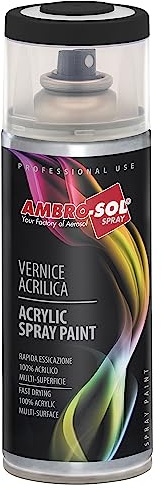 Ambro-Sol V400SAT2 Smalto Acrilico Multiuso, Vernice Brillante per Interni ed Esterni, Adatto per Qualsiasi Tipo di Materiale, Bomboletta Spray in Banda Stagnata Riciclabile 400 ml, Nero Satinato