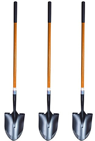 FRONTTOOL Spatenschaufel 3er Set | Amerikanische Form 2-in-1 Gartenwerkzeug | Schaufelblatt aus gehärtetem Kohlenstoffstahl | Wellenschliff für harte Böden | 1,2 m Fiberglas-Stiel | Profi-Qualität