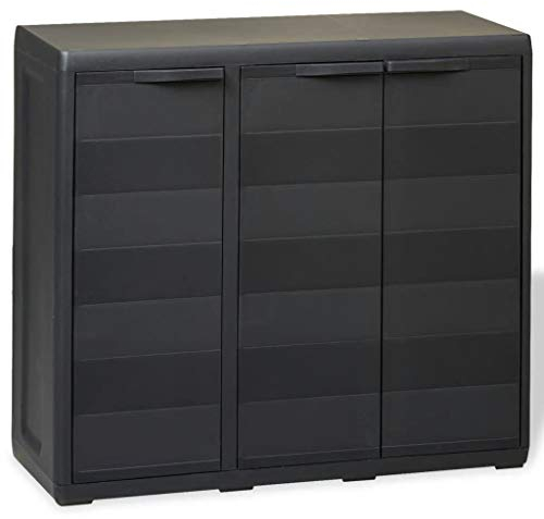 vidaXL Gartenschrank mit 2 Regalen Haushaltsschrank Kunststoffschrank Spindschrank Schrank Spind Terrassenschrank Balkonschrank Schwarz