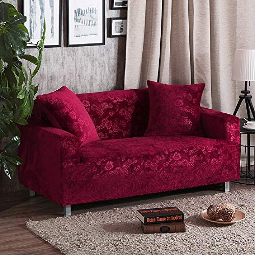 AFAHXX Samt Stretch hussen,Dick Sofa Überwürfe Volle Deckung Sofabezug für Sofa Möbel-schutzhülle-Rot 145-185cm(57-73in)