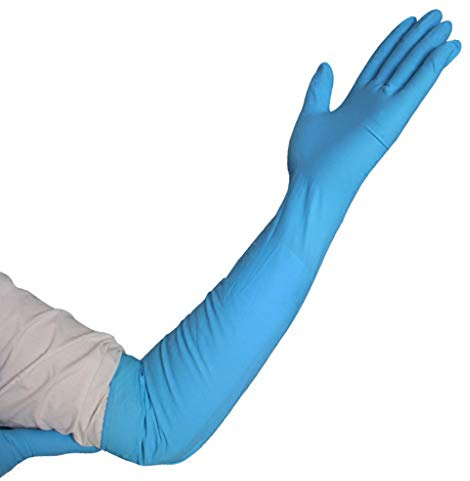 LIBINFAN Guantes Gruesos de Lavado a Prueba de Agua de Goma Larga Azul 40CM Guantes Gruesos de Desgaste ácido Industrial de látex Largo