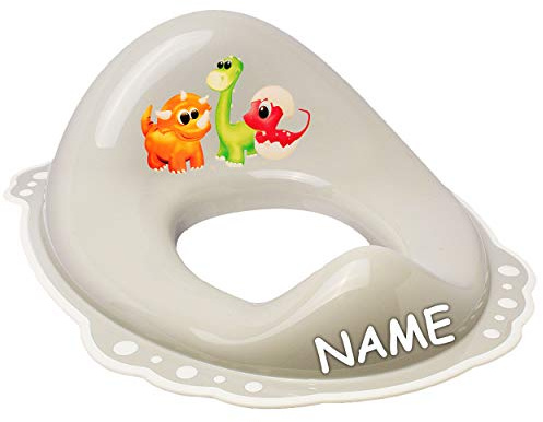 alles-meine.de GmbH Anti RUTSCH - Toilettensitz/Toilettenaufsatz/Sitzverkleinerer - hell grau Tiere - Dinosaurier - Dino inkl. Name - Bieco - Standardgröße mit Lehne & Pu..