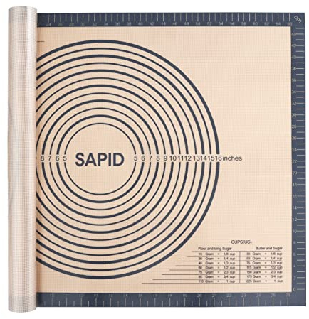 Sapid Extra Thick Silicone Pastry Mat Non-slip with Measurements for Non-stick Silicone Baking Mat Extra Large, Dough Rolling, Pie Crust, Kneading Mats, Countertop, Placement Mats (20 x 28,Gray)