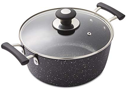 Tower T900116 Precision 24cm Non - Stick Forged Aluminium Stock Pot Diamond Coating, Soft Grip Handles, Black , 2.1 litres