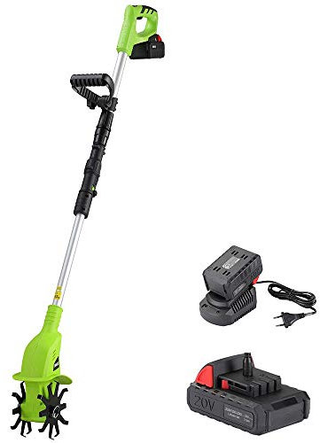 BAKAJI Motozappa per Orto Elettrozappa Batteria Litio 20V 2000 mah Zappatrice Zappa a Motore Elettrica 2 Lame da 15cm Larghezza Lavoro 10cm velocità 250RPM Manico Ergonomico Coltivazione Giardino