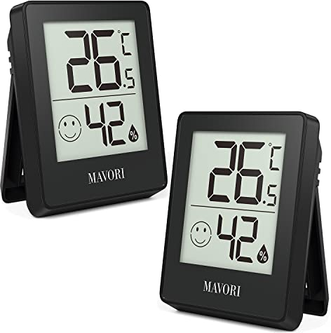MAVORI® 2 St. Hygrometer Thermometer innen - präziser Temperatur&Luftfeuchtigkeitsmesser innen - Thermometer Hygrometer innen, Temperaturmessgerät, Hydrometer Feuchtigkeit digital (Schwarz, 2er Set)