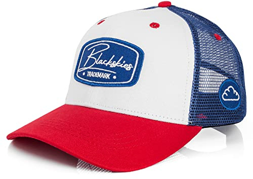Blackskies® Race Baseball Cap | Herren Damen Premium Trucker Cap | Snapback Schirm Mütze Kappe Basecap Weiß-Blau-Rot