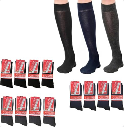 calze college 12 paia Calze Lunghe Uomo Cotone Filo di Scozia Elasticizzato Calzini in Tessuto Fresco e Traspirante (43/46, assortite 12 Paia)