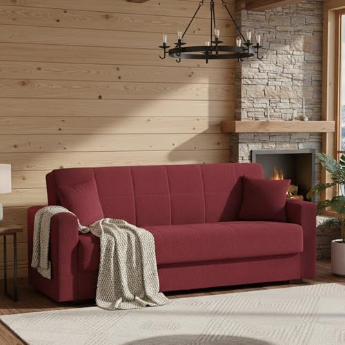 Dmora Schlafsofa 3-Sitzer Pinto 212x80 cm Rot mit Stauraum