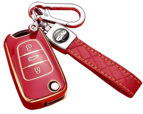 ontto TPU Autoschlüssel Hülle Passt für Hyundai i10 i20 i30 ix20 ix35 und Kia Ceed Soul Sportage Venga Fernbedienung Cover Schlüsselanhänger Schutzhülle Schlüsselcover Schlüsselbox 3 Tasten-Rot
