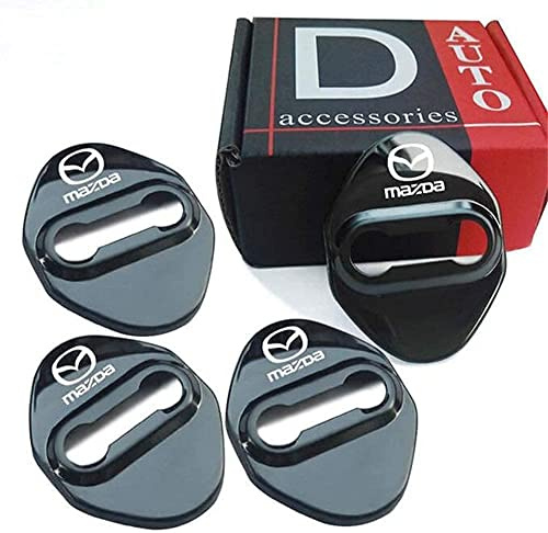 AKXBEFU 4Pcs Stainless Steel Car Door Lock Cover for Mazda 3 6 Miata Mx-5 Cx-3 Cx-5 Cx-9, Car Door Lock Latches Cover Protector Caps, Anti-Corrosion Protective Decoration Cover, Black