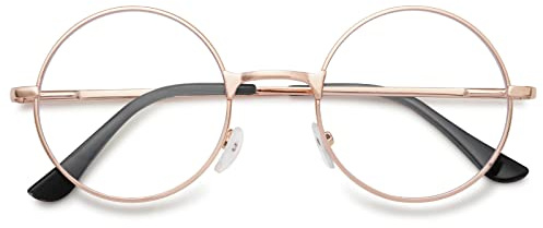 MAGIMODAC Gafas de lectura retro vintage de metal anti luz azul bloqueo redondo lectores gafas para damas mujeres hombres 1.0/1.5/2.0/2.5/3.0/3.5/4.0, dorado, talla única