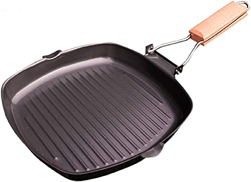 Sarten para Tortitas Induccion Sartén For Acampar, Sartén De Bistec, Parrilla De Hierro Fundido, Plancha Cuadrada Profunda con Asas Plegables (Size : 20cm)