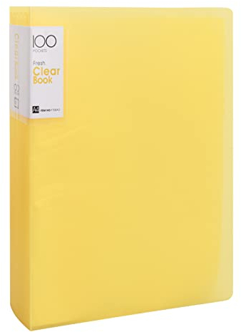 Sichtbuch A4 mit Klarsichthüllen 100 Taschen, A4 Präsentationsmappe, Sichtmappe Präsentationsordner mit Transparenten Hüllen, A4-Präsentationsbuch für Berichte Notenblätter Broschüren (Gelb)