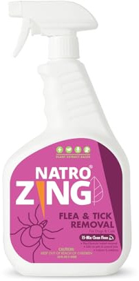 NatroZing Flea & Tick Spray 32oz for Dogs and Cats,Flea and Tick Killer,Instant Flea Removal,Prevention,Treatment Indoors/Outdoors,Plant-Based Formula Safe for Pets & Kids