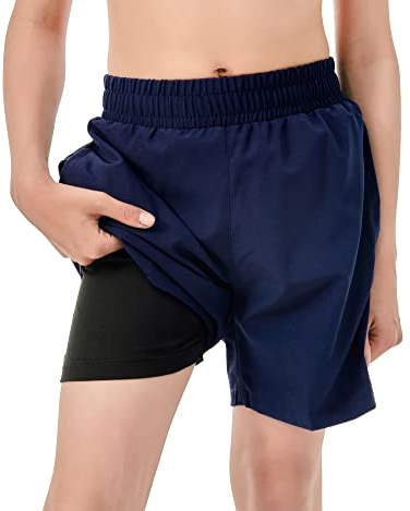 IRELIA Boys Box Brief Liner Compression Mesh Athletic Shorts Pocket Kids Quick Dry Active Sports Shorts with Reflective Strip Navy 7-8