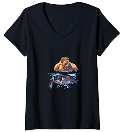 Damen Schnorcheln Tauchen Schnorchel Meeresschildkröte Schnorchel T-Shirt mit V-Ausschnitt