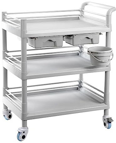 beaka Medizinischer ABS-Wagen Rollwagen 3 -lagiger Schönheitssalon-Rollwagen Mit Griff, Medizinischer WagenMit Schmutzeimer Und 2 Schubladen, Aufbewahrungswagen (Size : 75 * 52 * 98cm)