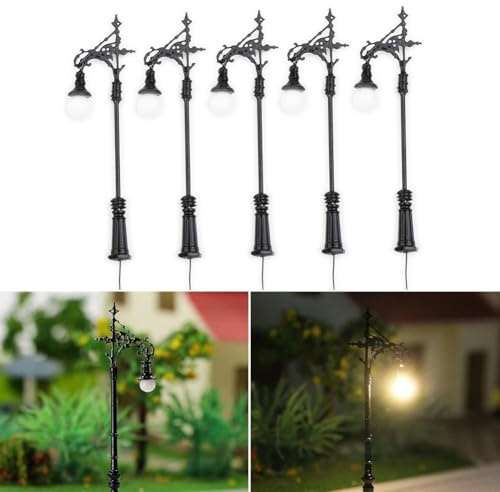 5 Stück Modellbahn Laternenpfahl Modellbahn LED Lampen 65mm N Spur H0 1:87 Leuchte Straßenlampen