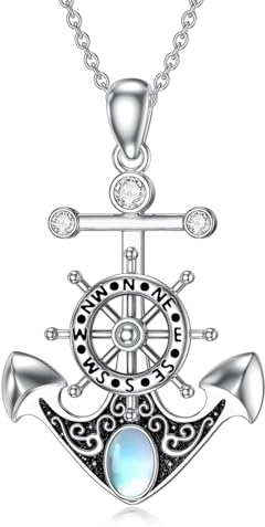 YFN Anker Halskette Herren 925 Sterling Silber Mondstein Anker Anhänger Kette Marineschmuck für Männer