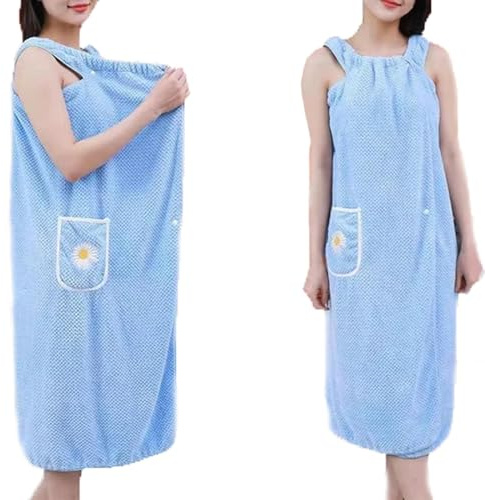 Schnell Trocknend, Wasserabsorbierend, Tragbare Bademäntel, Damen-Badetücher, Duschtuch, Handtuch, Kleid Mit Trägern, Tasche, Plüsch-Mikrofaser-Bademantel, Badeanzug, Rock ( Color : Blue , Size : 100*