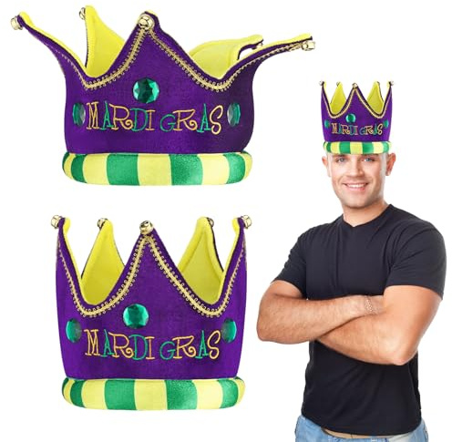 Silkfly 2 Pcs Mardi Gras Jester Royal Crown Mardi Gras King Crowns Hats the Jester for Party Decorations