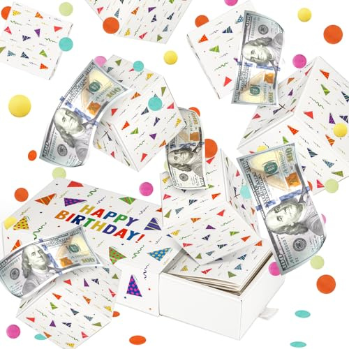 Giftota Surprise Money Pop Up presentask, födelsedag pengar presentask, exploderande presentförpackning med konfetti, överraskning presentförpackning explosion för pengar kontanter