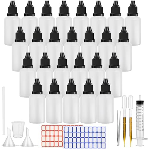 DONQL 26 Stück Liquid Flaschen 30ml, Tropfflasche Leere Plastikflaschen Quetschflasche Dropper Bottle liquidflaschen Augentropfenflasche mit Spritze, Pinzette aus Edelstahl, Messbecher, Katheter