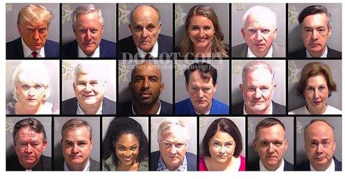 Fotografía de Trump Mugshot de 11 x 17 pulgadas, magnífico collage de fotos de taza 2023, Rudy Giuliani, presuntos co-conspiradores, arrestados, condado de Fulton, acusado, Estados Unidos, 45, Estados