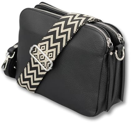 Adel Bags MARA Damen Umhängetasche Echtleder Handgefertigt Crossbody Bag | Damen Schultertasche mit Ledergurt & gemustertem Riemen, Echtes Leder, 5 Fächer, Wasserabweisend, Made in Italy