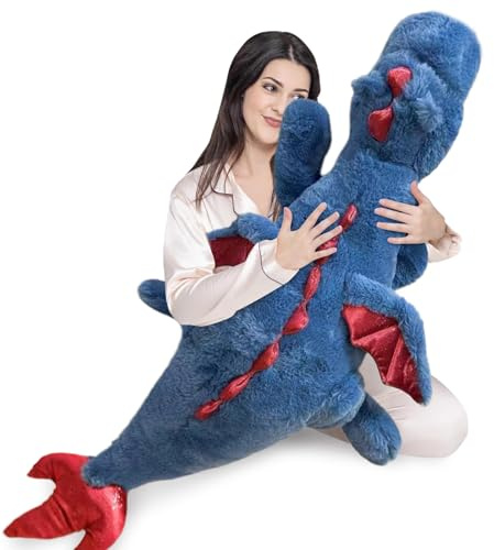 Pterosaur Stuffed Animal with Wings - Cute Soft Dinosaurs Plush Toys Little Flying Dragon Plushies Pillow Doll Christmas Birthday Gifts for Kids Boys Girls (Blue,59.05inch/150cm)