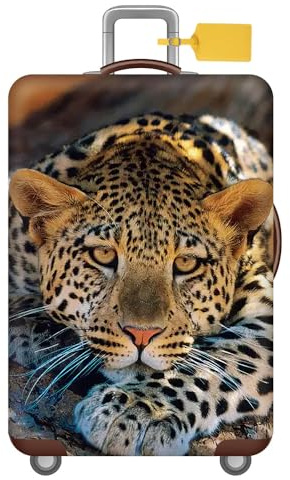 FANSU Kofferhülle Kofferschutzhülle, Tier Druck Elastisch Reisekoffer Schutzhülle mit Reißverschluss, Waschbar Gepäckabdeckung - 18 bis 32 Zoll Koffer (Leopard,L(26-28in))
