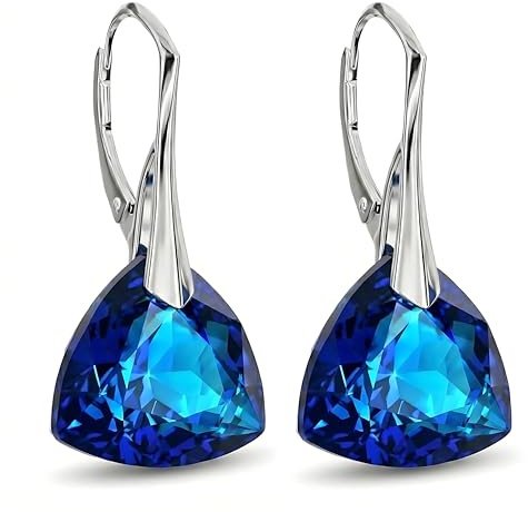 Ohrringe Silber 925 Hängend für Damen Ohrhänger Hängeohrringe mit Triangel Kristallen Dreieck Stein 12 Geburtsstein Schmuck für Sie Ohrringe Mädchen Geschenk Muttertag (11-November - Bermuda)
