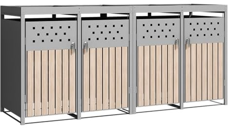 ESTEXO Mülltonnenbox Mülltonnenverkleidung mit Pflanzdach Aufbewahrungsbox Müllbox Edelstahl RAL 9007 (4 Türen)