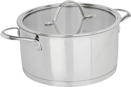 Sitram 711463, Faitout Charleston en acier inoxydable qualité professionnelle Ø 24 cm, H. 12 cm - Couvercle Vapeur en Verre inclus - tous feux dont induction, Argenté.