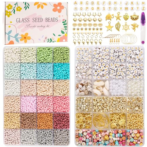 JOLCEEY 10000pcs Glass Seed Beads for Bracelet Making Kit, 24 Colors 3mm Small Glass Tiny Beads Friendship Bracelet Kit for Jewelry Making DIY Crafting